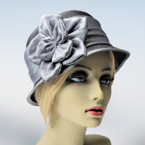 Grey Dress Hat Church Hat with Satin Flower Rosette One Size - Picture 1 of 16